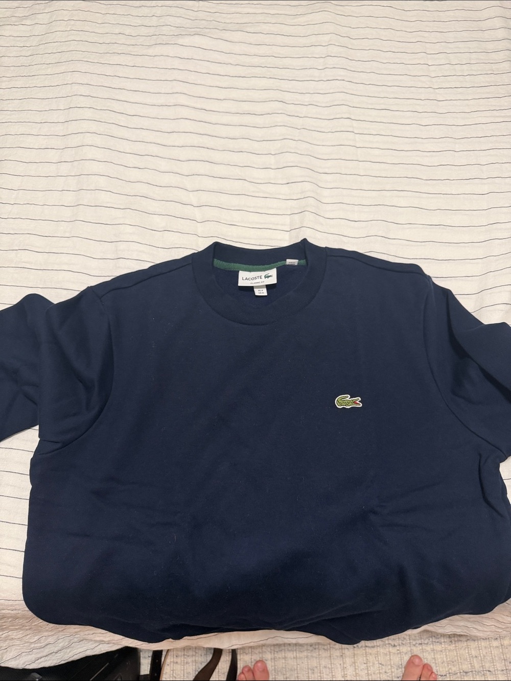 Lacoste Men’s Navy Crewneck Sweater with Green Croc Logo